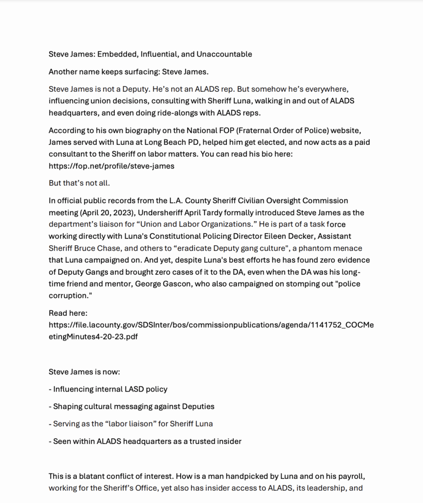 New “Just a Deputy” Letter Exposes Union Corruption, Luna Collusion, and the Betrayal of Los Angeles County Deputies
