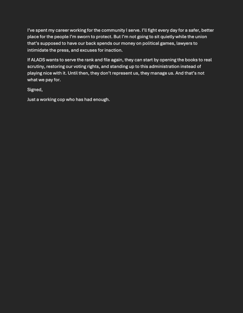 New Anonymous Deputy Letter Expands on Union's Failures - He's "Just a Working Cop Whose Had Enough"